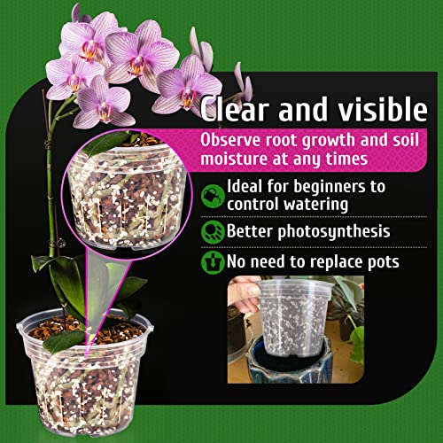 REMIAWY Orchid Pot, 9 Pack Orchid Pots with Holes, 3 Each of 4.8, 5.7 and 6.4 Inch Clear Flower Planter for Repotting, Plastic Slotted Nursery Planters Indoor Outdoor - size: 3 Each of 4.8", 5.7", 6.4"