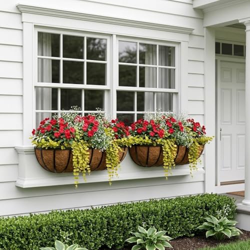 24 Inch Railing Planter Boxes with Coco Liner for Hanging Outdoor Plants - size: 2 Pack, style: Arc