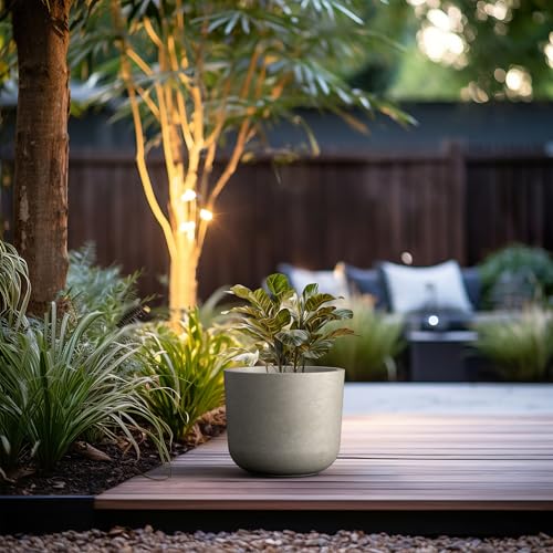 Kante Large Round Capsule Weathered Concrete Planter 13.2" Dia, Outdoor - color: Weathered Concrete, size: 13.1"Dia (Single)