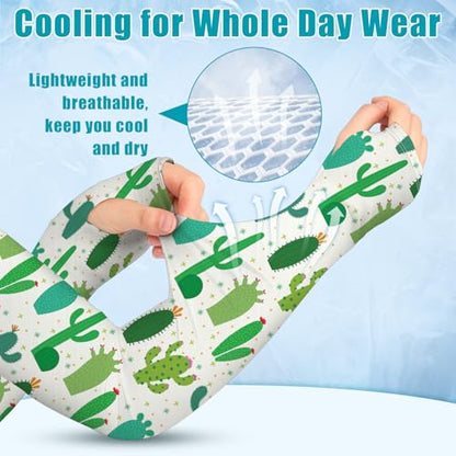 Gardening Sleeves for Women UV Sun Protection with Thumb Hole Anti-Scratch - color: Green Cactus
