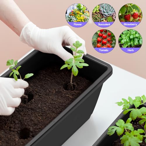 Railing Planter Box 4 Pack Window Boxes Planters with Flower Box Brackets - color: Black+white Brackets
