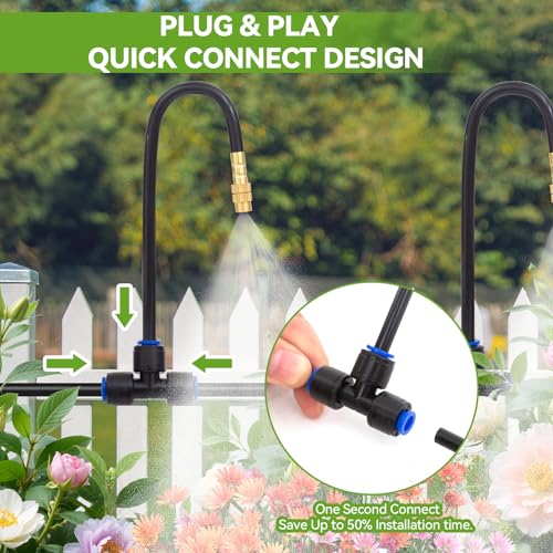 Drip Irrigation System Kit 60ft Garden Watering Misting System - size: 60ft+12pcs nozzles and connectors