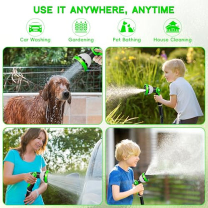 25FT Garden Hose,Flexible Water Hose, 10-Function Sprayer, Non-Expanding - color: BlackGreen, size: 25