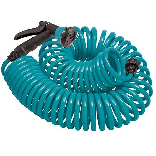 Orbit 26381 Coil Garden Hose, 25 Feet, with 8-Pattern Hose Nozzle (Blue) - color: Blue, size: 25 ft