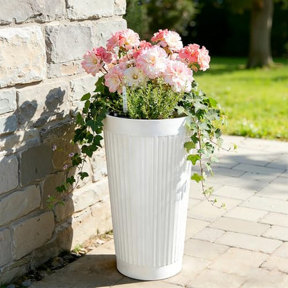 24" Self Watering Tall White Planters Outdoor Set of 2 - color: White Round