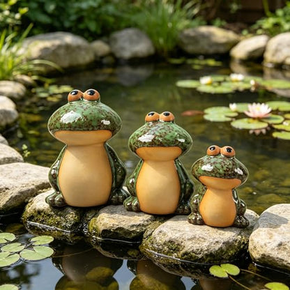 Set of 3 Frog Garden Statues, Outdoor Decorations