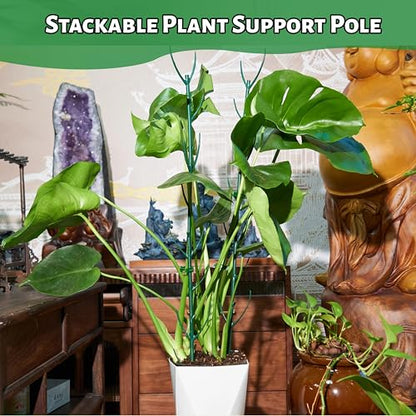 5 Pack Adjustable Plant Support Stakes,Stackable Plant Support Pole with Garden Ties and Clips, Suitable for Monstera,Climbing Plants and Indoor Outdoor Plants