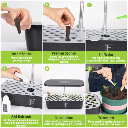 52 Pods Smart Hydroponics Growing System Indoor Herb Garden with Auto Timer - color: Black