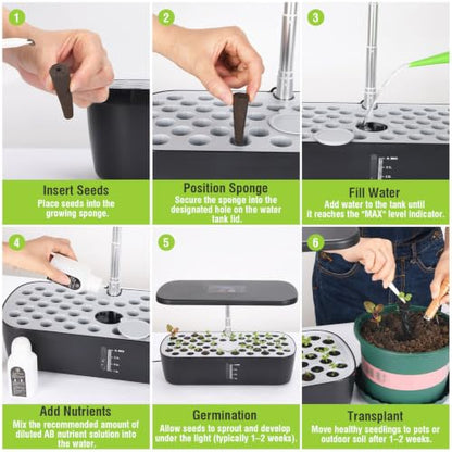 52 Pods Smart Hydroponics Growing System Indoor Herb Garden with Auto Timer - color: Black
