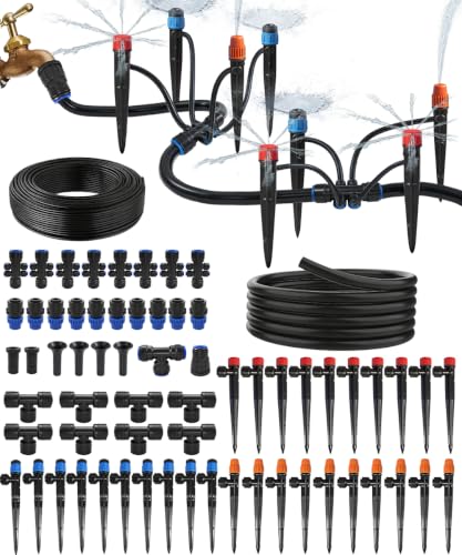 50FT Main Tube 1/2" Drip Irrigation System Kit with 55 Adjustable Nozzles - size: Drip 55 Nozzles+ 50FT Main&197FT 1/4'' tube