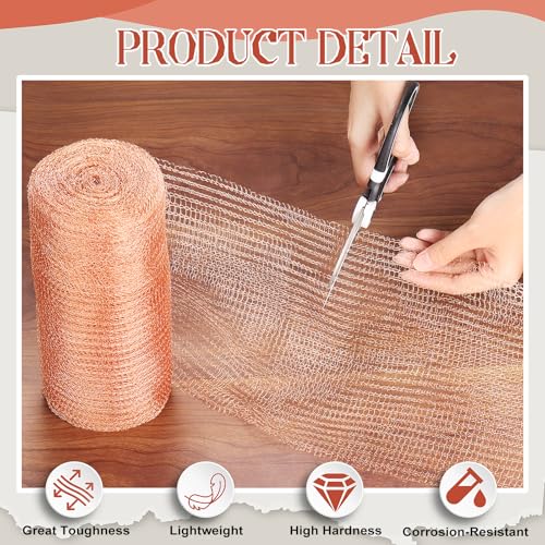 8" x 100 ft Copper Mesh for Rodent Control, Rustproof Copper Wool for Slugs, Bats, Snails, Birds, DIY Hole Filler, Gap Blocker for Gardening and Home Use