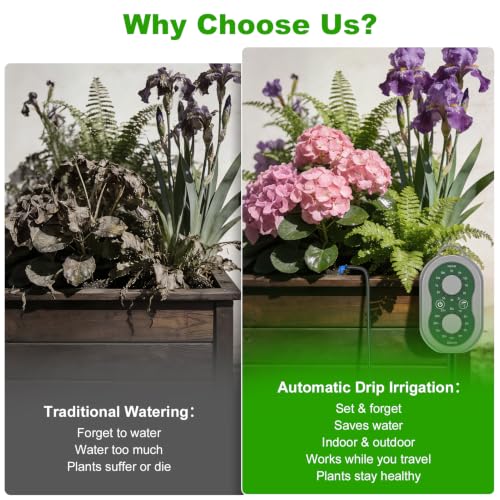 50FT Automatic Plant Watering System with Timer, Rechargeable Drip Kit