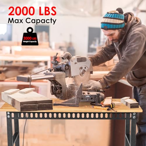 OLBRUS 48" Adjustable Workbench with Power Outlet and Wheels - size: 48"Power Outlets-Wheel