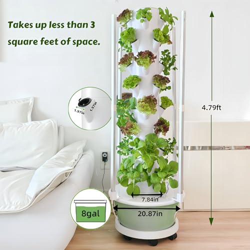 Hydroponic Garden Tower with LED Lights, 32 Pods, Auto Watering System