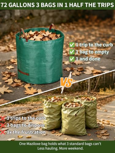 3 Pack 53Gal Tear-Resistant Reusable Yard Waste Bags with Gloves