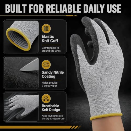 Level 5 Cut Resistant Work Gloves, Sandy Nitrile Grip, 1 Pair - color: Medium(yellow)