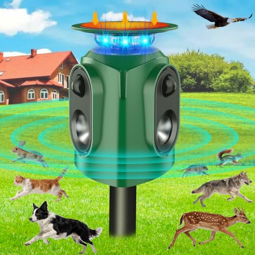 Solar Ultrasonic Animal Repeller Outdoor with PIR Sensor, 360° Protection - size: 1 Pack 360° Coverage