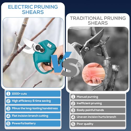 Electric Pruning Shears, Cordless Electric Scissors with 2 PCS Rechargeable 48V 2.0 Ah Batteries & 2 Blades, 1.6" Cutting Diameter Pruning Shears Garden Tool for Tree Trimming Branch Cutter - style: Blue