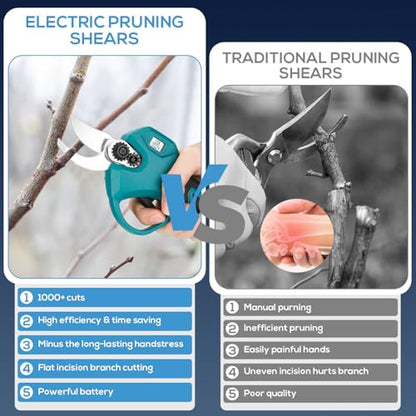 Electric Pruning Shears, Cordless Electric Scissors with 2 PCS Rechargeable 48V 2.0 Ah Batteries & 2 Blades, 1.6" Cutting Diameter Pruning Shears Garden Tool for Tree Trimming Branch Cutter - style: Blue