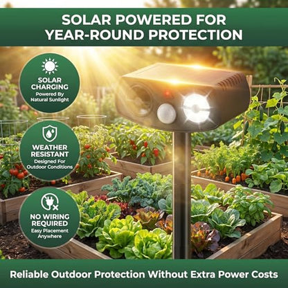 Solar Ultrasonic Deer & Rabbit Repeller, Motion Activated Animal Deterrent