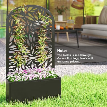 Outsunny Metal Raised Garden Bed with Trellis, Leaves Cut-Out - style: Leaves Cut-Out