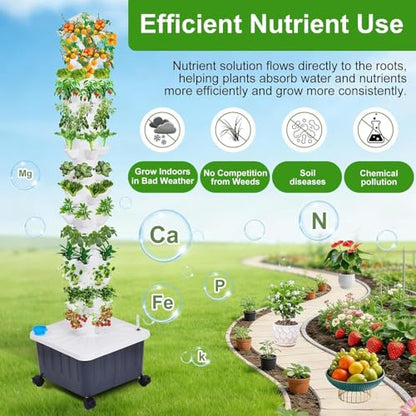Hydroponic Tower, 14-Layer Hydroponics Growing System Kit with 70 Slots, Vertical Garden System with 20L Water Tank and Pump for Indoor Outdoor Home, Balcony & Patio - size: 70 Pods