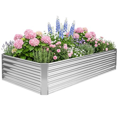 Galvanized Raised Garden Bed Kits, 8x4x1.4ft Planter Box Silver - color: Silver, size: 8x4x1.4ft (1pcs)