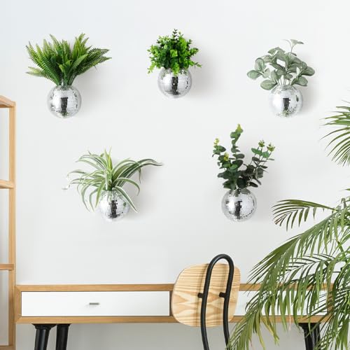 Maxcheck 2 Pcs Disco Ball Planter 4.7 Inch Mirror Disco Ball Wall, Silver