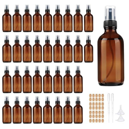 GIVAMEIHF 4 oz Amber Glass Spray Bottles for Essential Oils, Small, 35Pack - color: Dark Amber Glass Spray Bottles