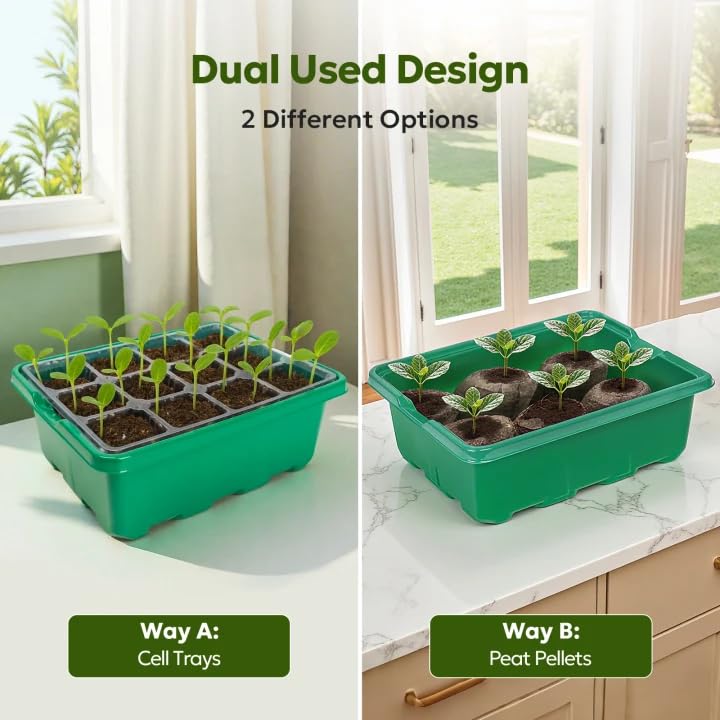 MIXC 6 Pack Seed Starter Kit with Grow Light, Vented Humidity Dome, Green - color: Green, size: 12 Cells With Light-6 Packs
