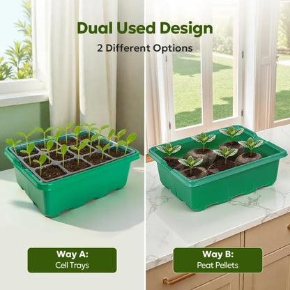 MIXC 6 Pack Seed Starter Kit with Grow Light, Vented Humidity Dome, Green - color: Green, size: 12 Cells With Light-6 Packs