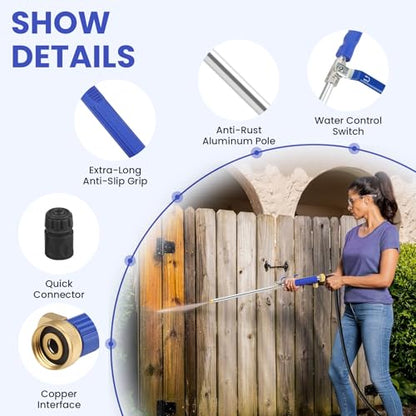Jet Nozzle for Garden Hose, High Pressure Washer Hose Nozzle, Power Washer Wand with 2 Different Nozzles and Hose Quick Connectors for Car Washing, Garden Cleaning, Patio (Blue) - color: Blue