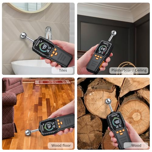 Proster Rechargeable Moisture Meter Pinless 40mm Depth 2.4" LCD 3-color Bar - color: Black+orange