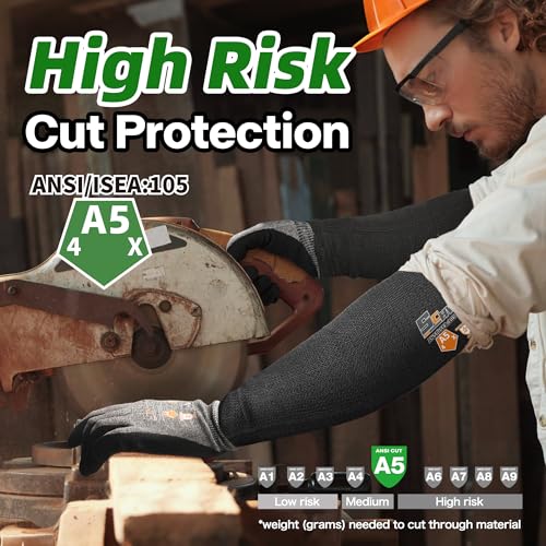 Schwer AIR-SKIN ANSI A5 Cut Resistant Arm Sleeves for Gardening, S912, 18in - size: 18 IN
