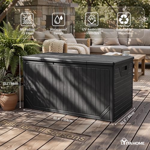 YITAHOME XXL 300 Gallon Extra Large Outdoor Deck Box, Lockable - color: Black, size: 300 Gallon