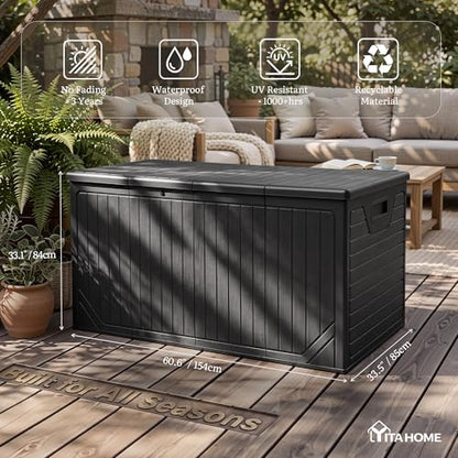 YITAHOME XXL 300 Gallon Extra Large Outdoor Deck Box, Lockable - color: Black, size: 300 Gallon