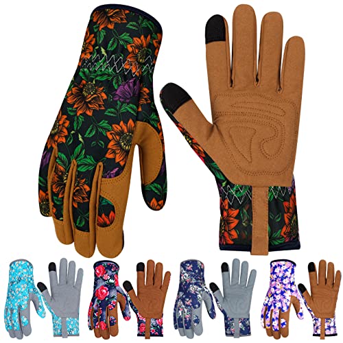 Leather Gardening Gloves for Women Thorn Proof Garden Gloves Touch Screen Working Gloves Gifts,M - color: Colorful - 2