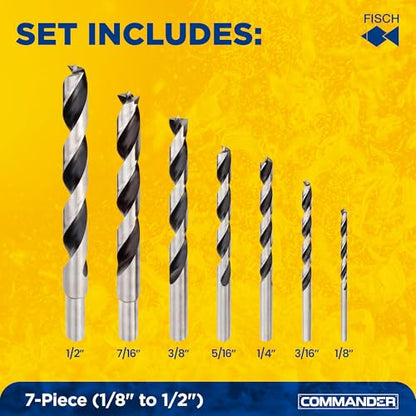 Premium Brad Point Drill Bit Set High-Accuracy Woodworking 1/8"- 1/2" 7 Pcs - size: 7 Piece Set (1/8 in - 1/2 in)
