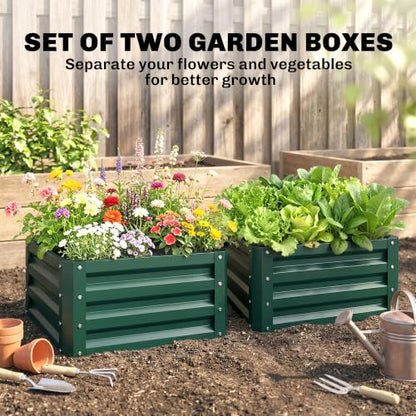 Outsunny 2 Piece 2' x 2' x 1' Galvanized Raised Garden Bed, Green - color: Green