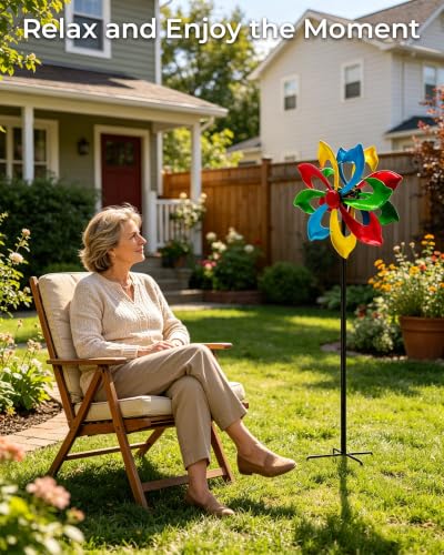 Colorful Metal Wind Spinner, 13" Garden Spinner with Stake