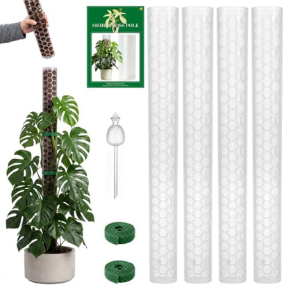 4 Pack 24 Inch,Self Watering Plastic Moss Pole for Monstera - size: 4-pack - 24 inches - with watering can