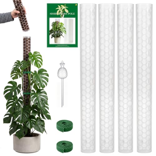 4 Pack 24 Inch,Self Watering Plastic Moss Pole for Monstera - size: 4-pack - 24 inches - with watering can