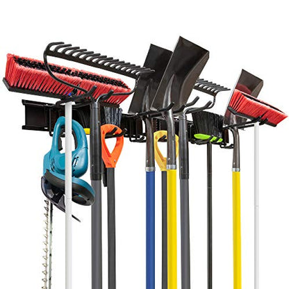 Tool Storage Rack, 8 Piece Garage Organizer, Metal, Wall mounted, Holder for Broom, Mop, Rake Shovel & Tools, By Right-Hand Storage Solution