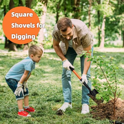 Small Square Shovel 43.3Inches Heavy Duty Garden Tools with Metal Handle, Small Transfer Spade for Digging Camping Car Beach Shovel, Orange - color: Orange