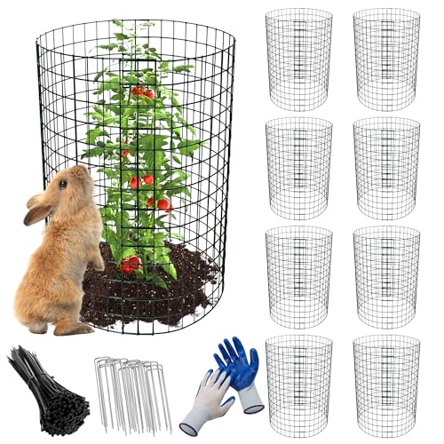 8 Pack 13.8x12 inch Plant Protector, Wire Garden Cages with Stakes & Ties - size: 24PCS-13.8"x 12"