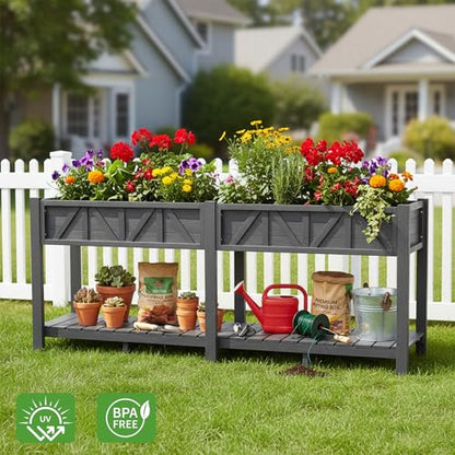 HIPS All-Weather Elevated Raised Garden Bed with Legs,72"L x 17"W x 28.7"H - color: Black, size: 72"L-Without Wheels