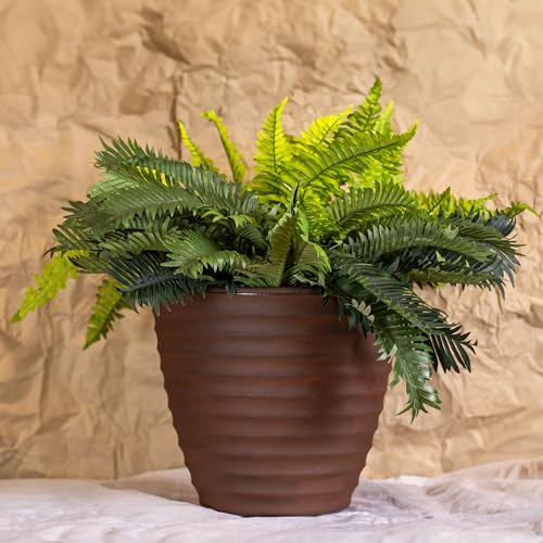 Sunnydaze Ribbed 13'' Plastic Planter Pot for Plants, Sable, 2pk - size: 13 in