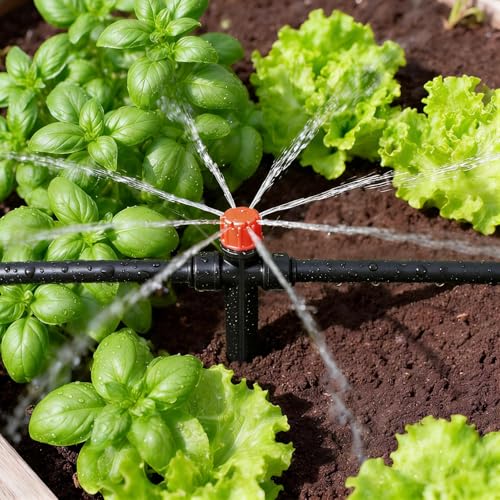 20 Pack Quick Connect Two-Way Drip Emitters with Stake for 1/4" Irrigation Tubing, Adjustable 360 Degree Water Flow Irrigation Sprayer On 5" Stake Garden Irrigation Dripper for Watering System - color: Double Head Push Stream-20P