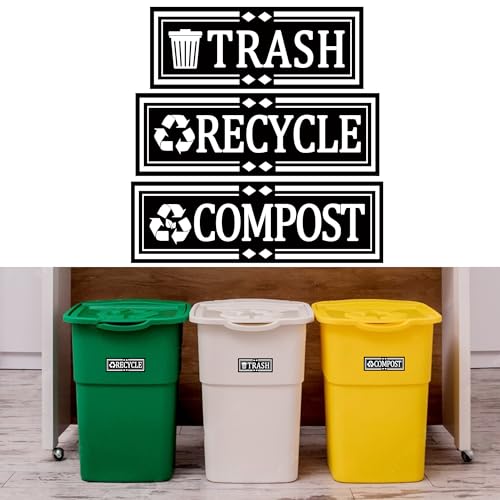 3-Pc 8'' Trash Recycle Compost Vinyl Decals Waterproof Garbage Classification Labels for Kitchen Bins, Home Containers Organization Stickers for Indoor Outdoor Trash Cans (White Letter) - color: White