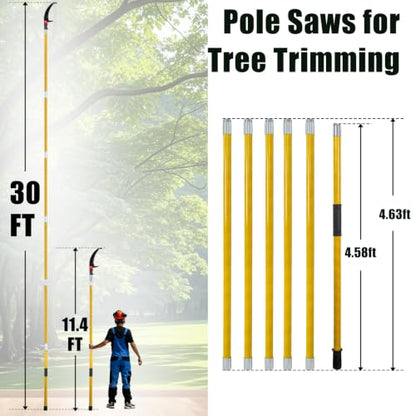 30FT Manual Pole Saw for Tree Trimming, Extendable Tree Pruner
